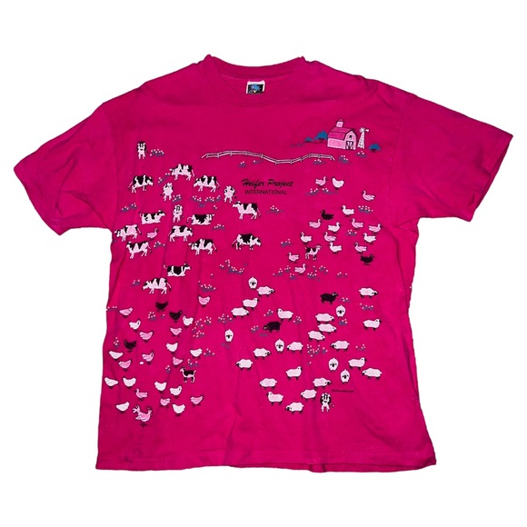 Lifestyles 1990 Heifer Project International Cow T-Shirt Pink Single Stitch - Picture 1 of 16